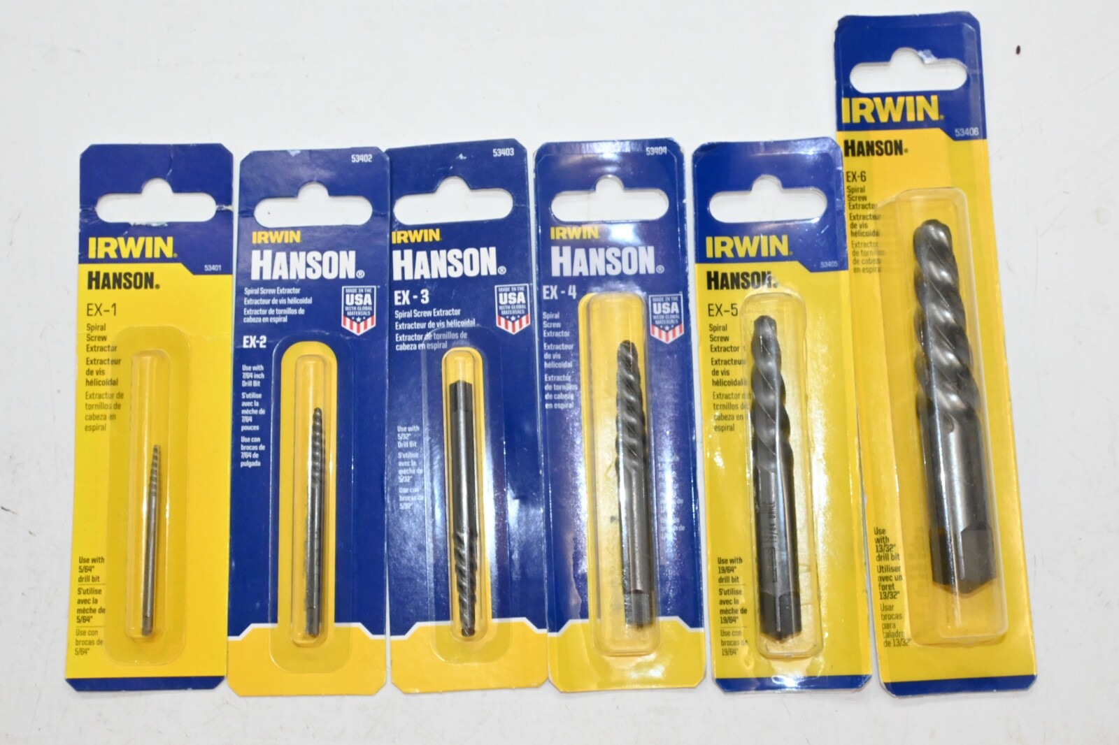 Irwin Hanson 6pc Spiral Screw Extractors EX1,2,3,4,5 & 6 NEW