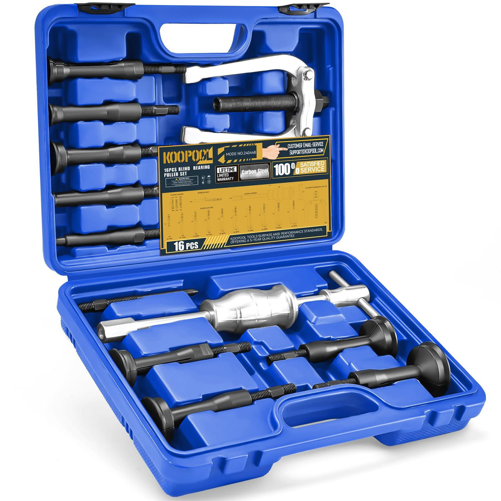 KOOPOOL 16-Piece Blind Hole Collet Bearing Race & Seal Puller Extractor Blue