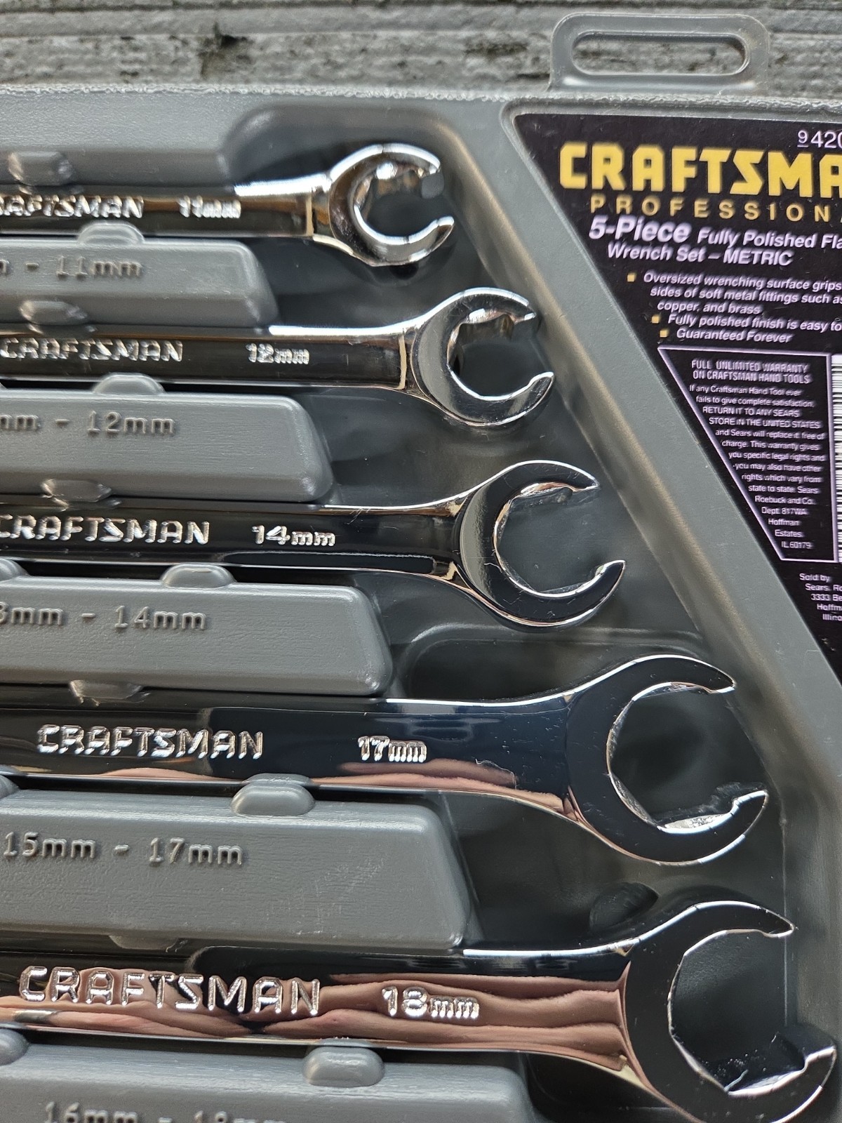 Craftsman Professional USA NOS 5 Piece Metric Flare Nut Wrench Set 9-42013