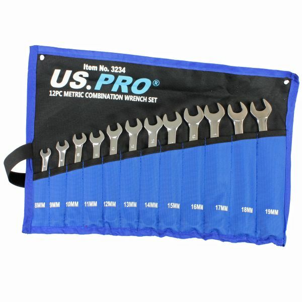 US PRO 12PC Metric Combination Spanner Set 8-19MM Chrome Polished Ring Wrench