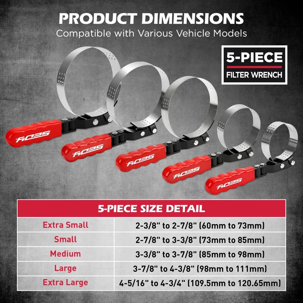 10-Piece Oil Filter Wrench Set 2-3/8to 4-3/4, 12-Inch Adjustable Oil Filter P…