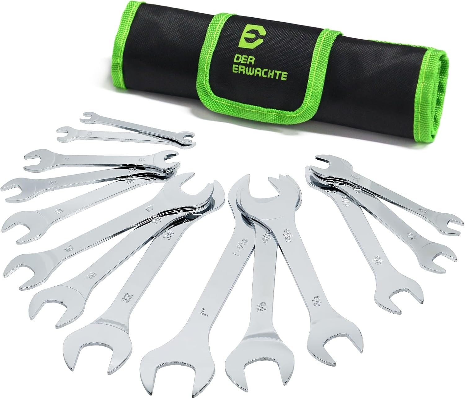 Super-Thin Open End Wrench Set, 14-Piece SAE & Metric Sizes, 6mm to 24mm, 3/8…