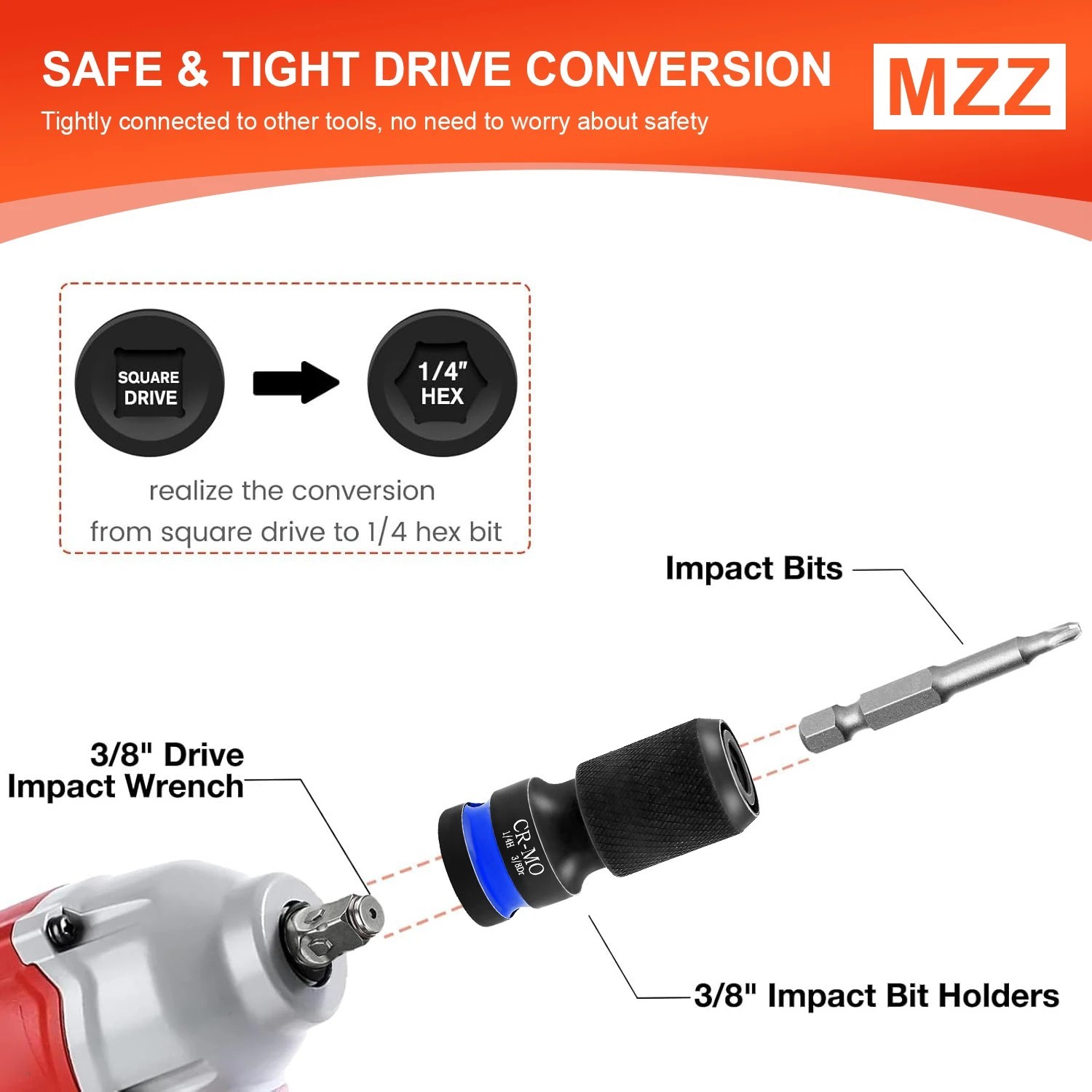 1/2 Impact Socket Adapter Hex to Square Drive Quick Release Bit UK