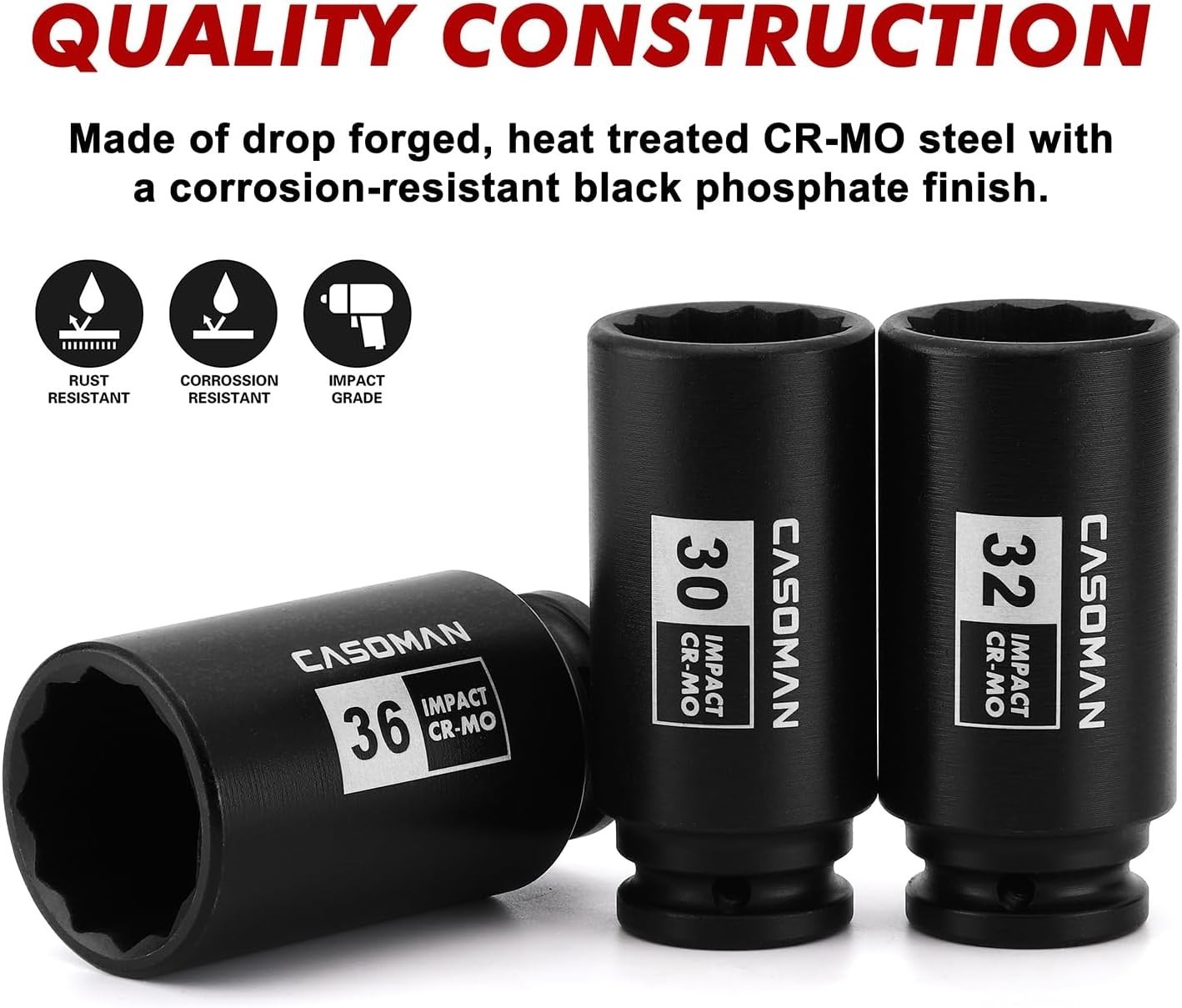 Durable Chrome Molybdenum Impact Socket Set – 1/2-Inch Drive, Deep Design