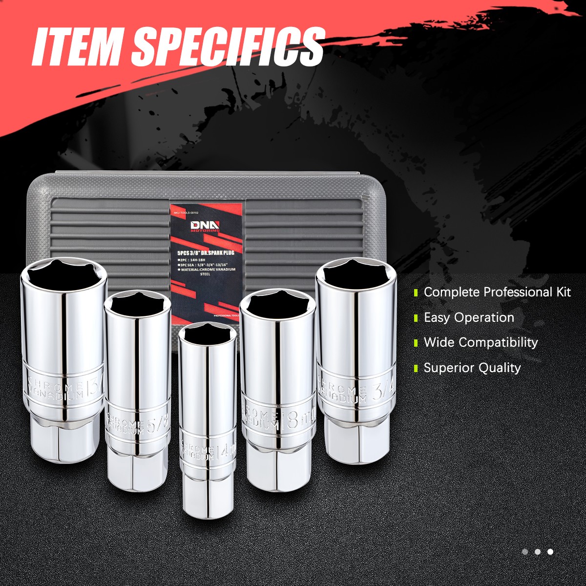 5Pcs 3/8-Inch Chrome Vanadium Steel Drive SAE & Metric Socket Set w/Storage Case