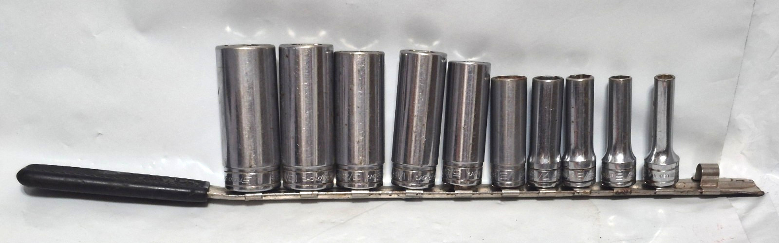Snap-on 3/8″ Drive 10 PC 6pt Point Deep Socket Set.. missing 9/16″