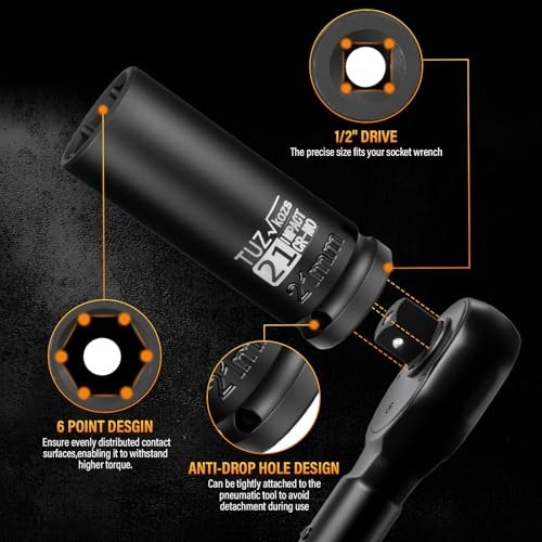 4-Piece 1/2″ Drive Deep Impact Socket Set – Metric 17mm 19mm 21mm 22mm, Cr-Mo, 6