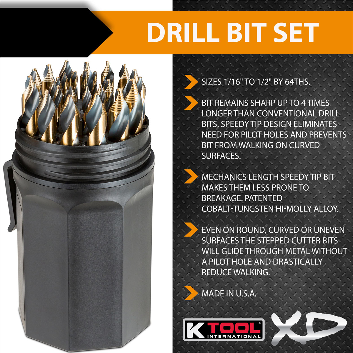 K Tool XD3106 Speedy Tip Cobalt Tungsten Drill Bit Set 1/16 to 1/2 Inch