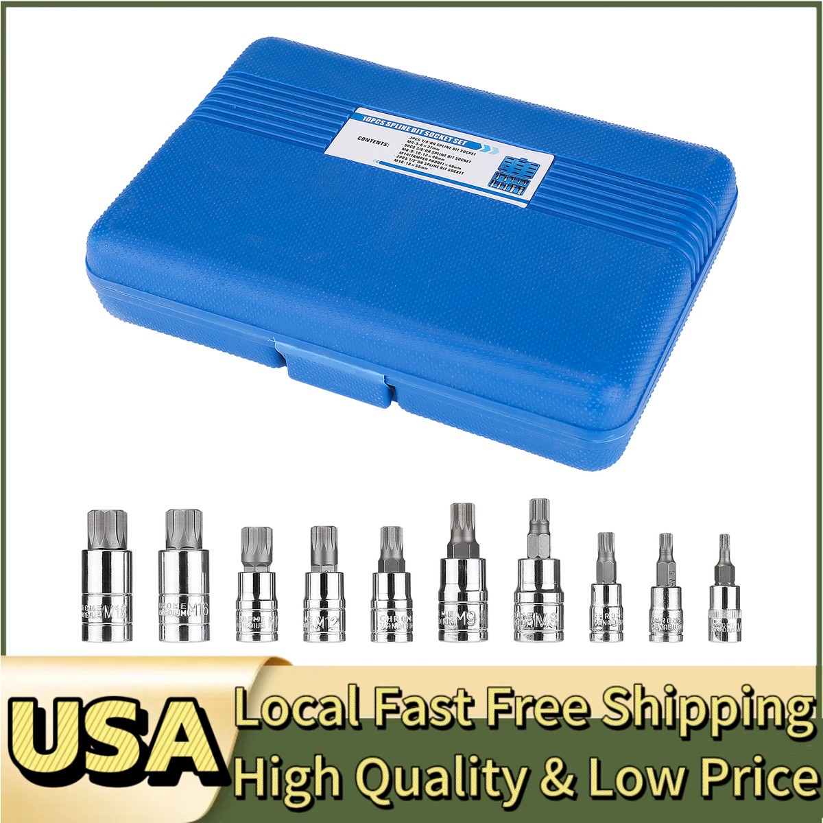 Gearzaar XZN Socket Kit 10PCS M-Type Spline Bits A39829 Metric Tool Set