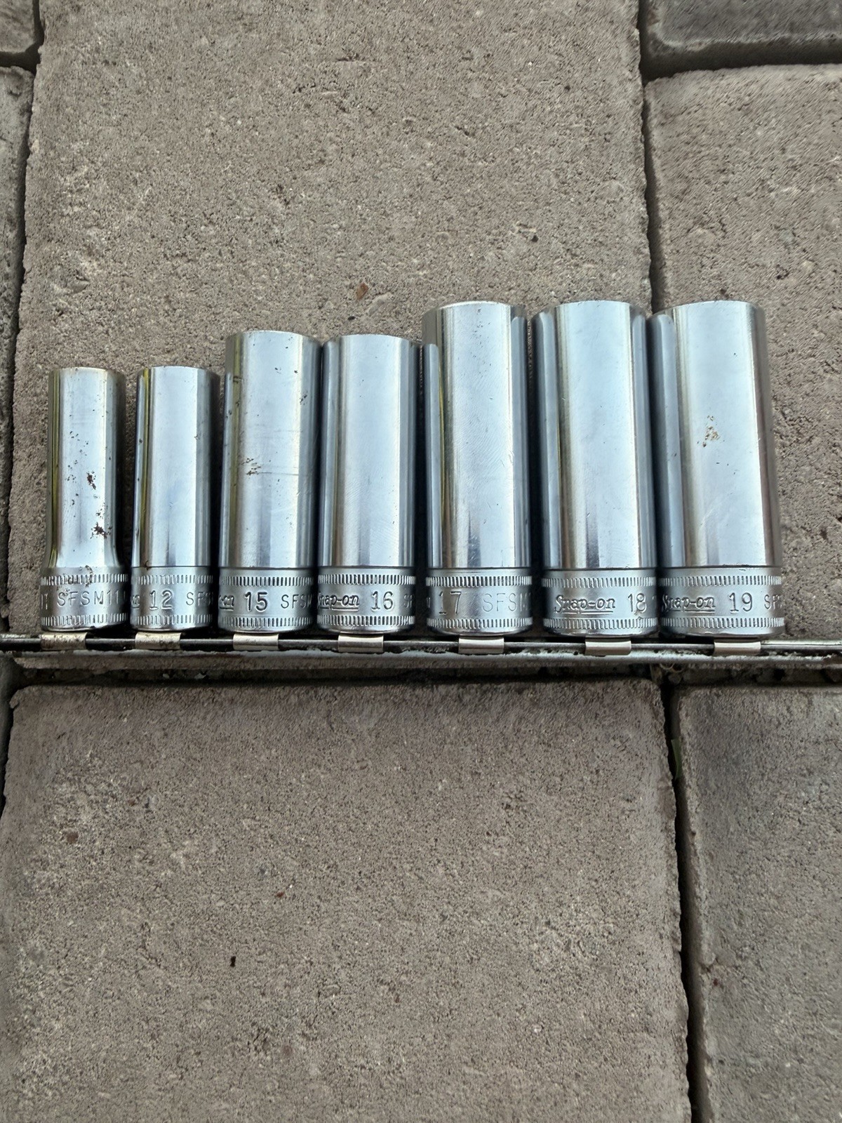 Snap On 3/8 Drive Deep Well Metric 6 Point Sockets 11,12,15,16,17,18,19mm 7 Pc