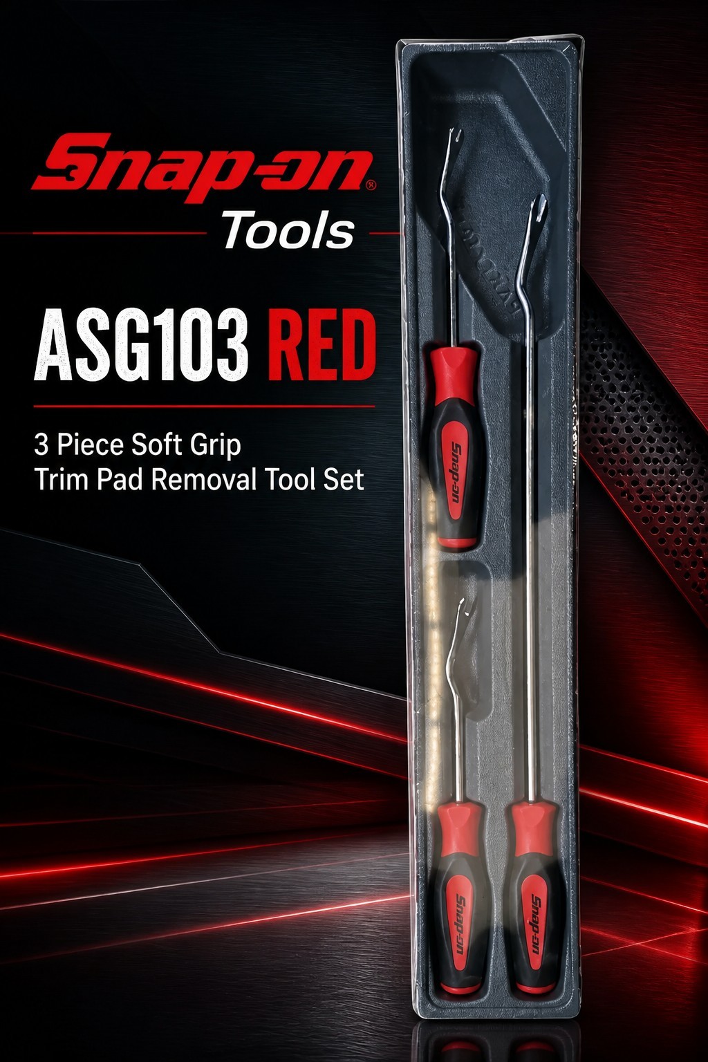 Snap On Tools ASG103BR 3 Piece Soft Grip Trim Pad Removal Tool Set RED NEW!!!!!
