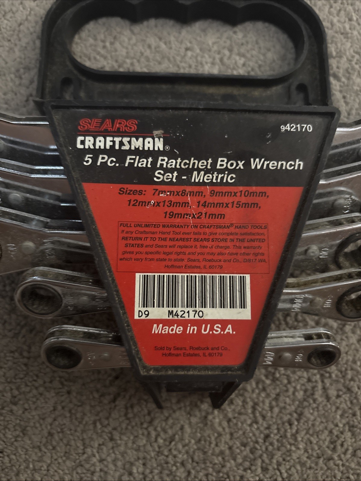 Craftsman 5pc Flat Ratchet Box Wrench Set 942170 7mm-21mm