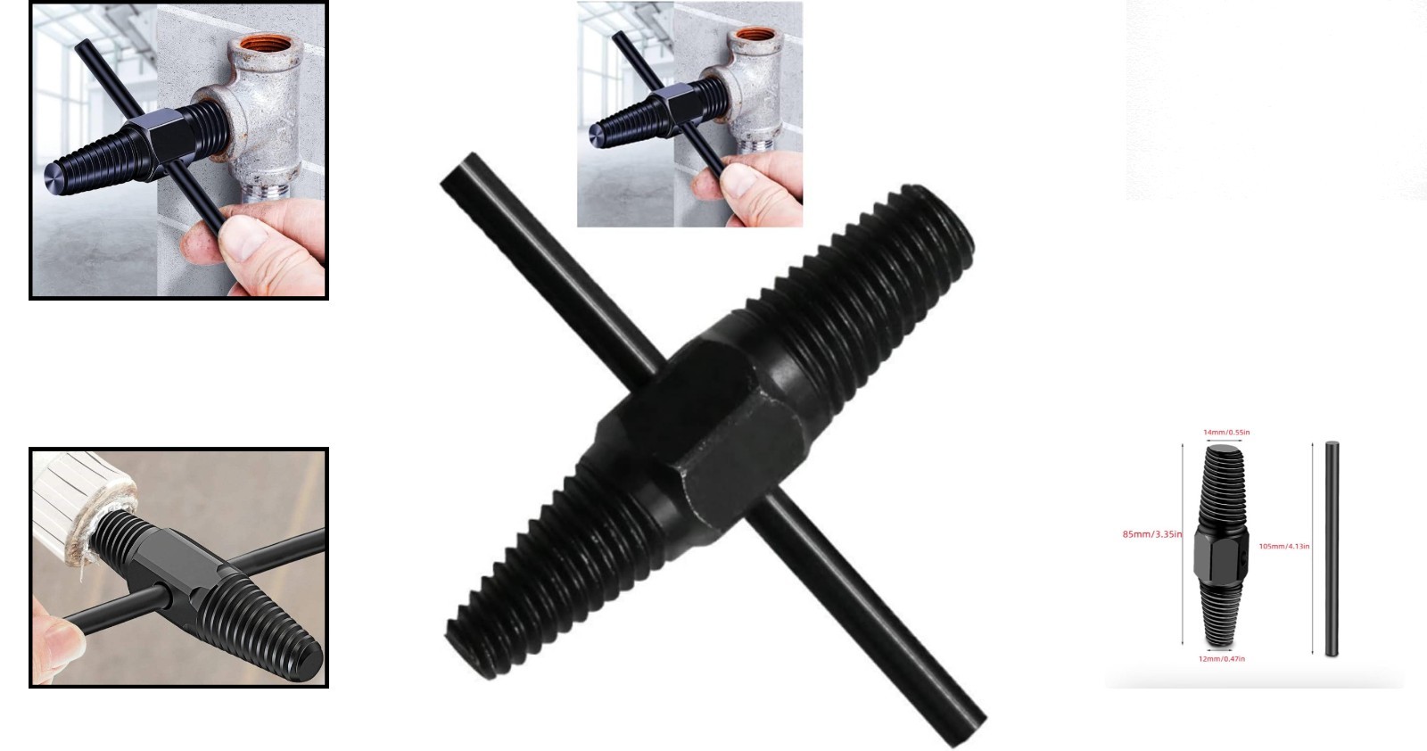 High-Carbon Steel Screw Extractor for 1/2 Inch & 3/4 Inch Pipes – Durable Tool