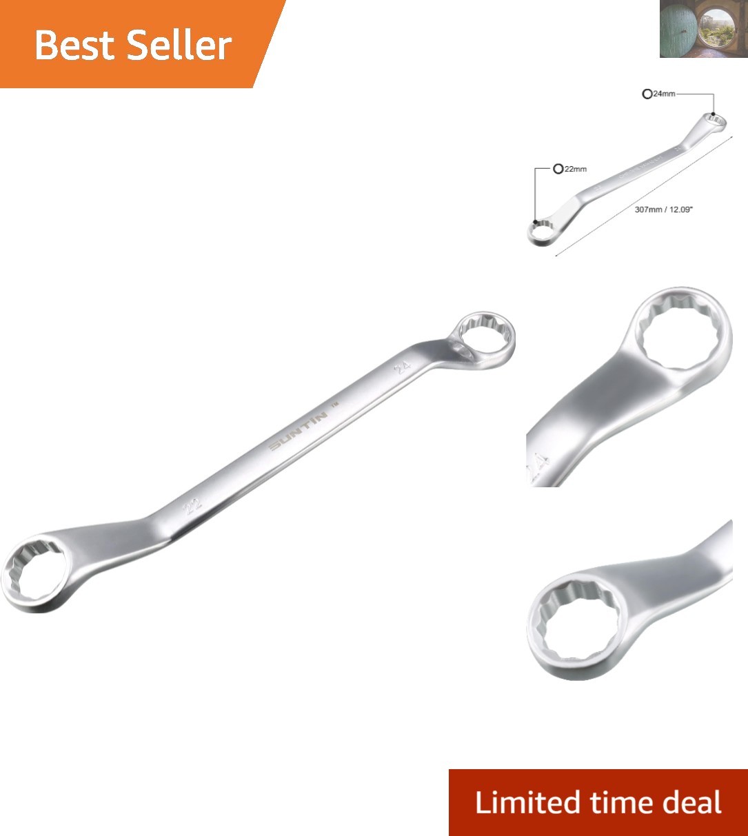 Professional 22mm x 24mm 12-Point Offset Box End Wrench – Heat Treated Steel