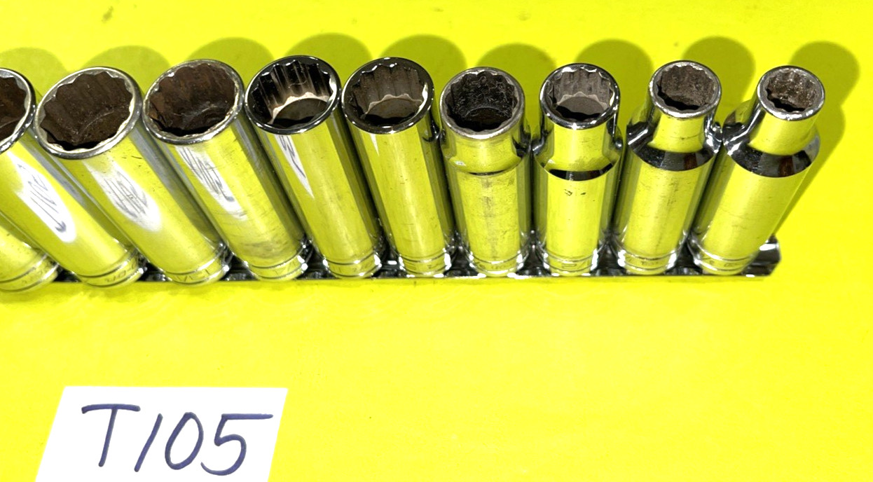 SNAP-ON TOOLS 13 PIECE 1/2 DR. SAE. DEEP CHROME SOCKET SET 12 POINT 3/8 TO 1-1/8