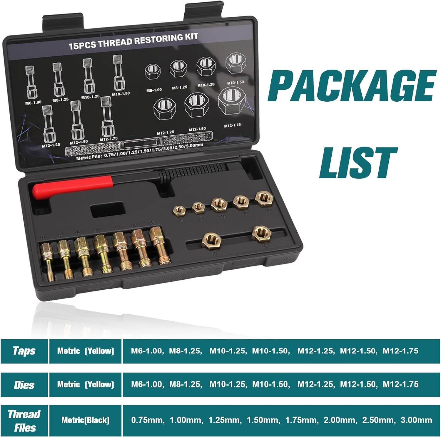 Precision Thread Repair Kit – 15-Piece Set with Taps, Dies & Files Included