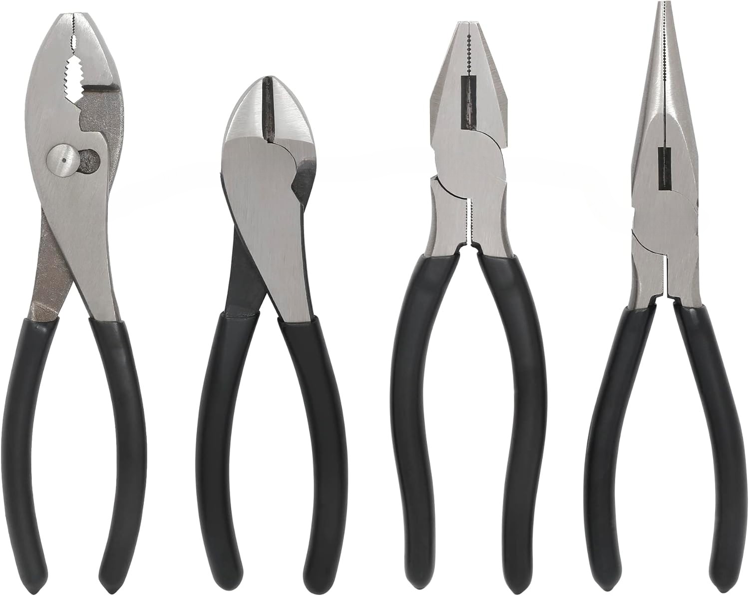 Pliers Set, Hand Tools for Precision, Set of 4, Black and Silver