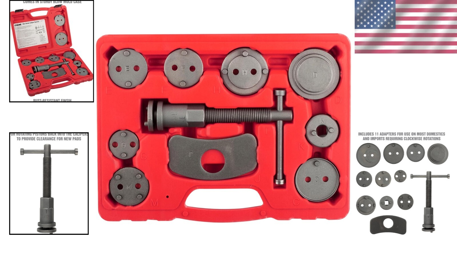 Universal Front and Rear Brake Caliper Tool Set – 11 Adapters for Most Cars