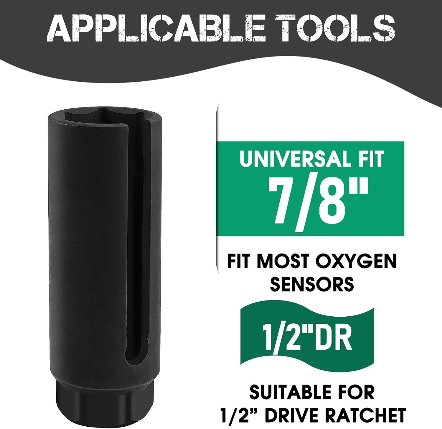 Oxygen Sensor Socket, 22mm 7/8 in, 1/2 in Drive, Chrome-Plated, Wire Cutout