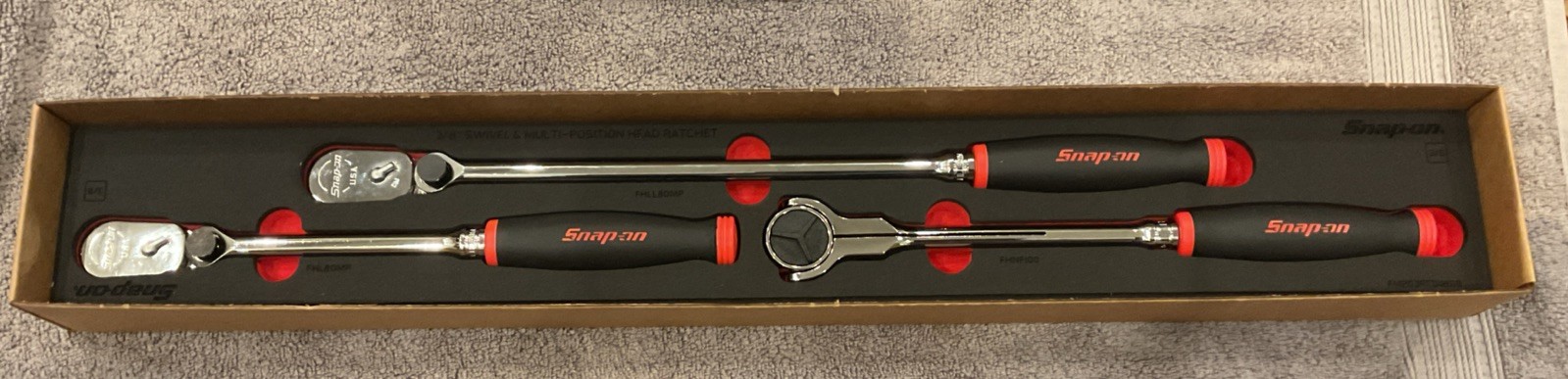 New In Box Snap On 203RT0480FR 3/8” Soft Grip Ratchets Set w/ PRO-FIT Foam NEW!
