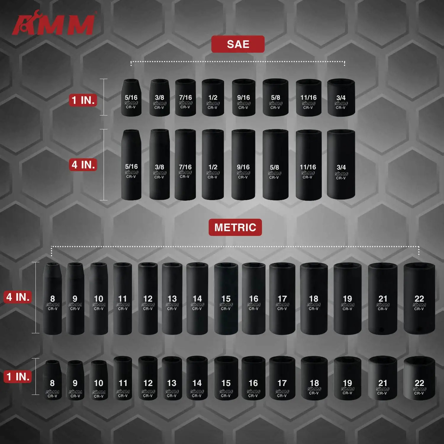 48pc 3/8″ Drive Impact Socket Set, Standard SAE & Metric,CR-V, With Storage Case