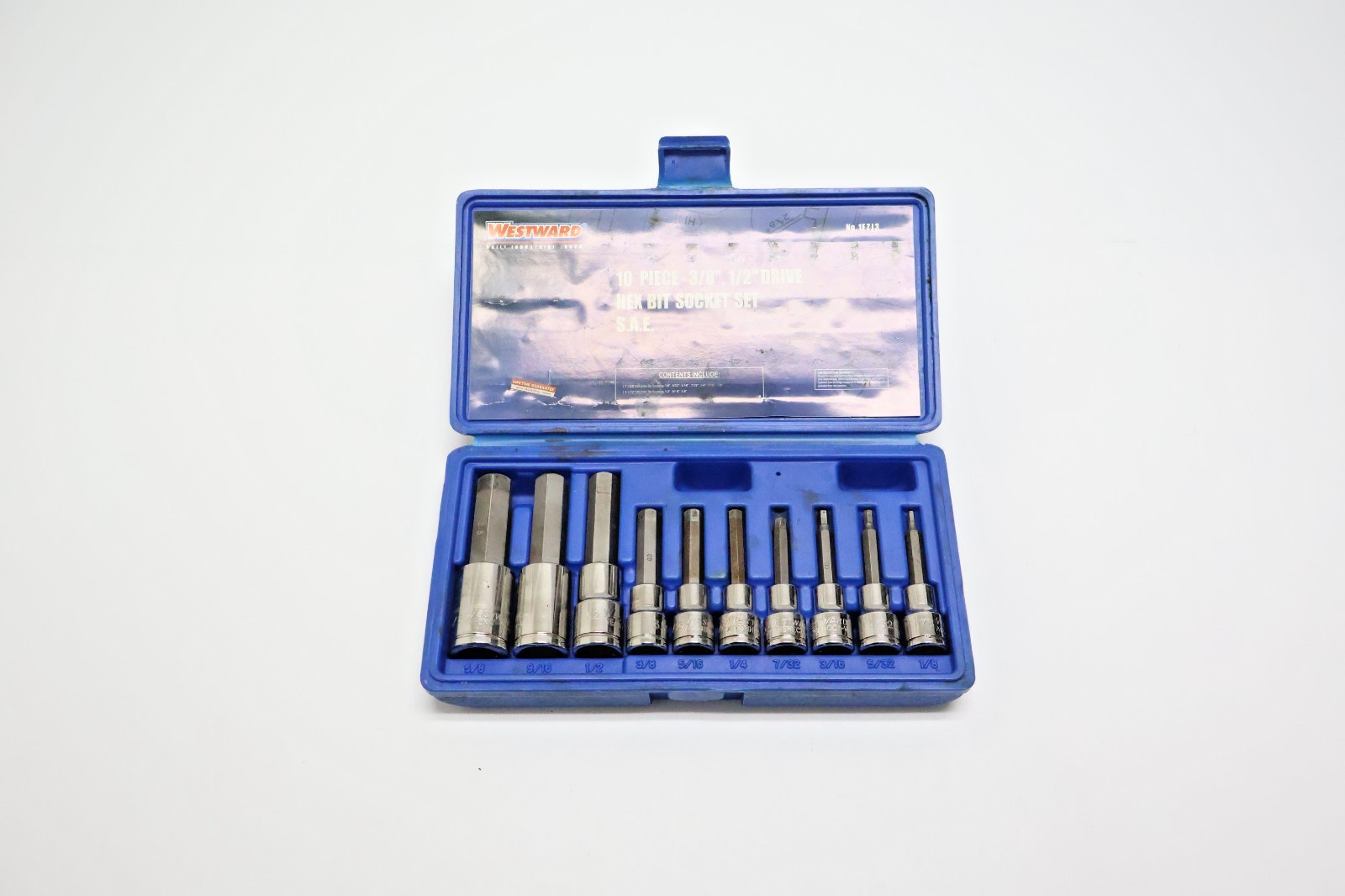 Westward 1EZJ3 10 Piece SAE Hex Bit Socket Set 3/8″ and 1/2″ Drive with Case