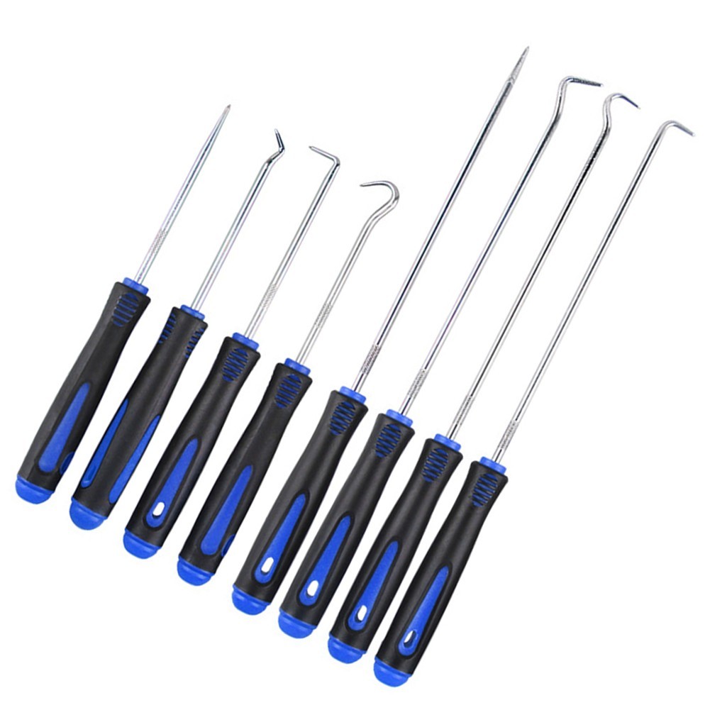 Car Maintenance Hook Puller Set 8 Pieces Blue with Alloy Steel and Rubber Grip
