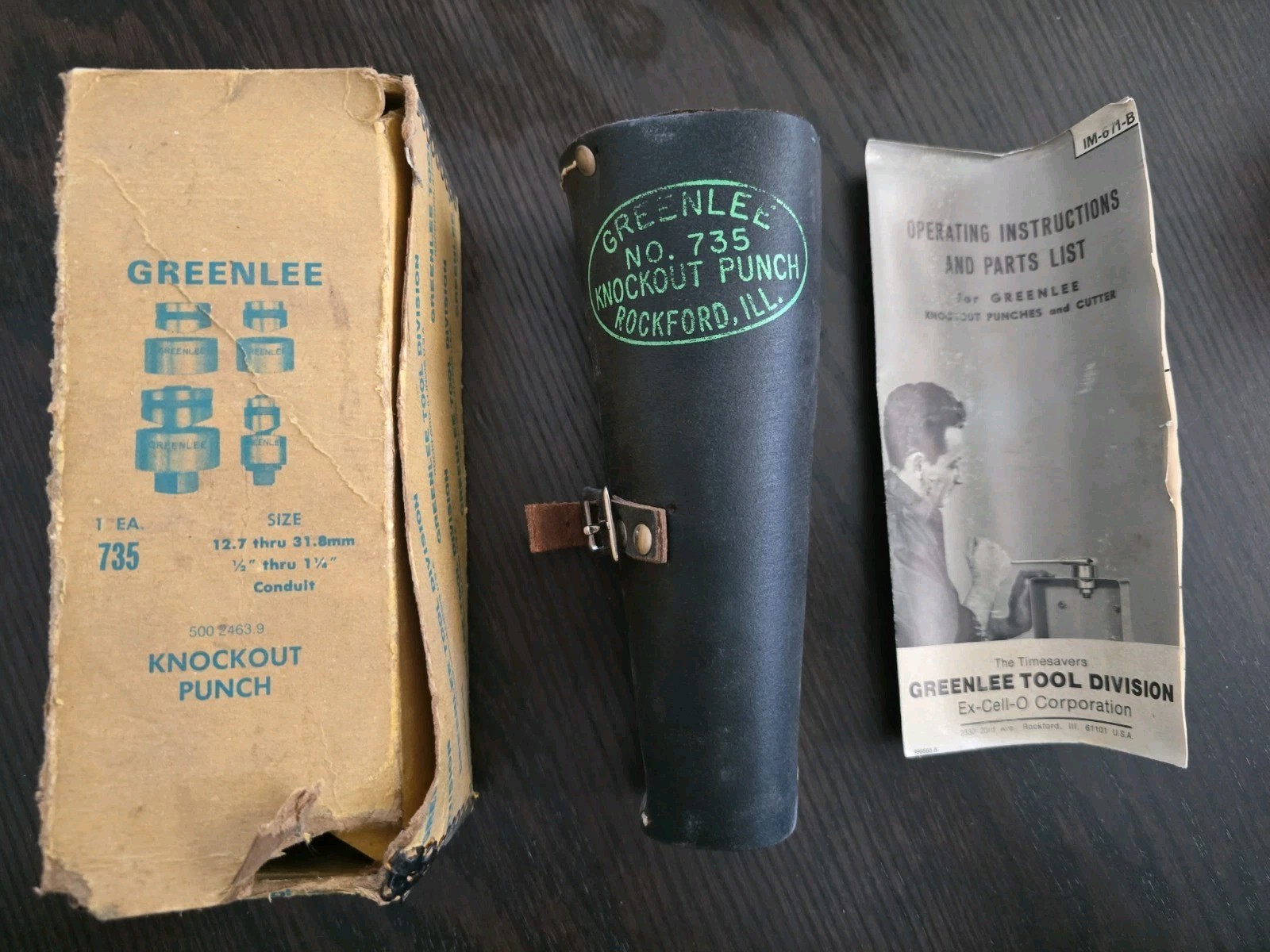 VTG Greenlee Ball Bearing Knock Out Punch Set 735 w/Leather Case – Complete Box