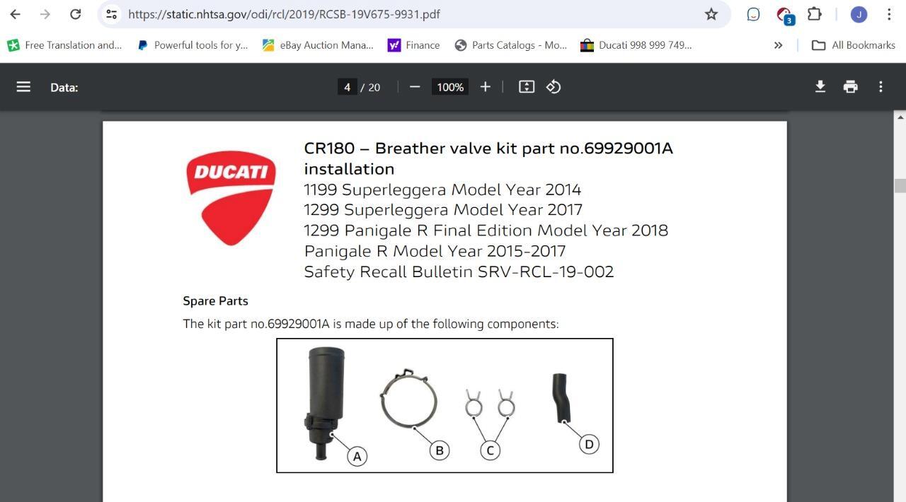 Ducati factory tool 2014-2018 1199 1299 Panigale breather install cyl 889450108