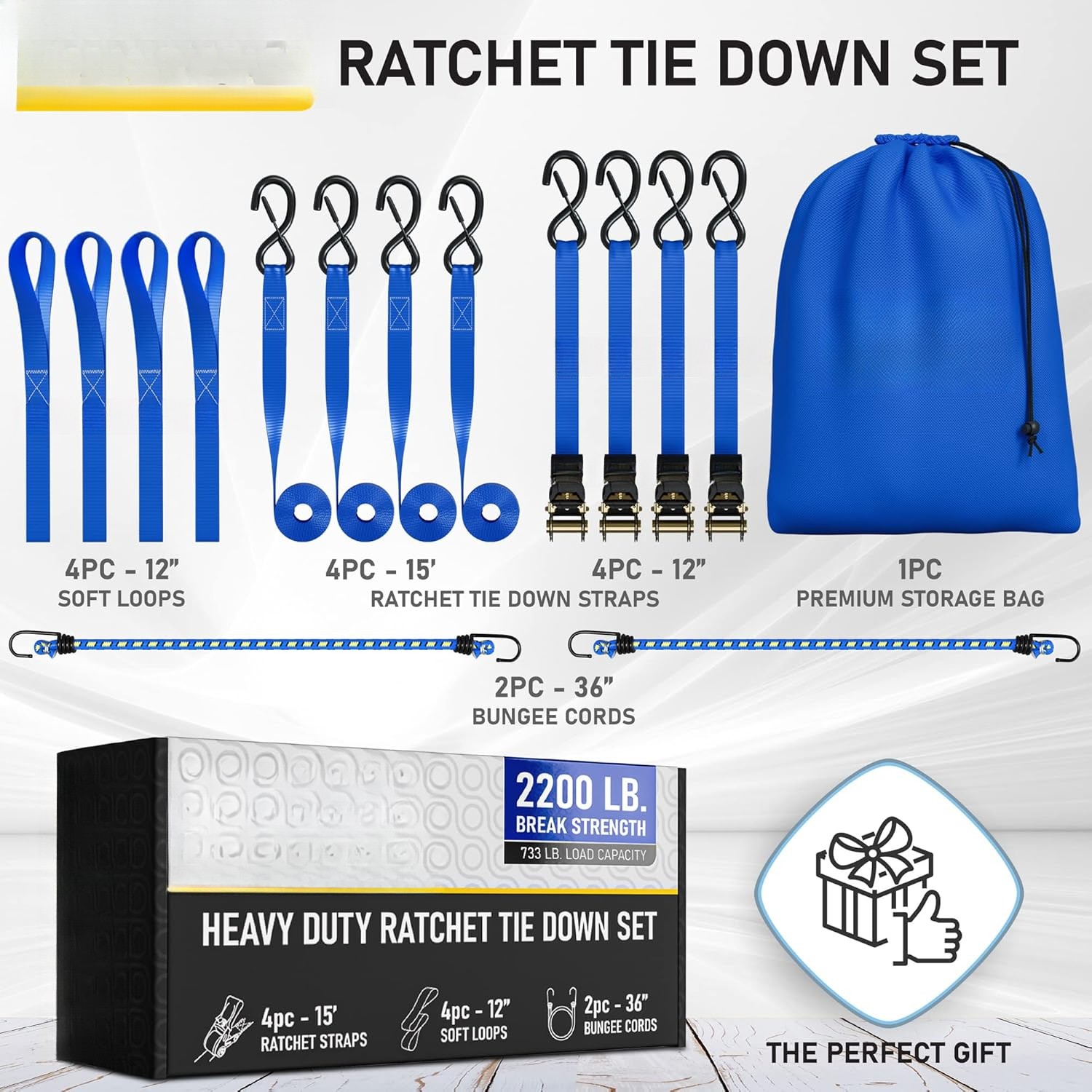 Heavy Duty Ratchet Straps 4 Pack 15 ft.-2200LB Fracture Force Strap Safety Locks