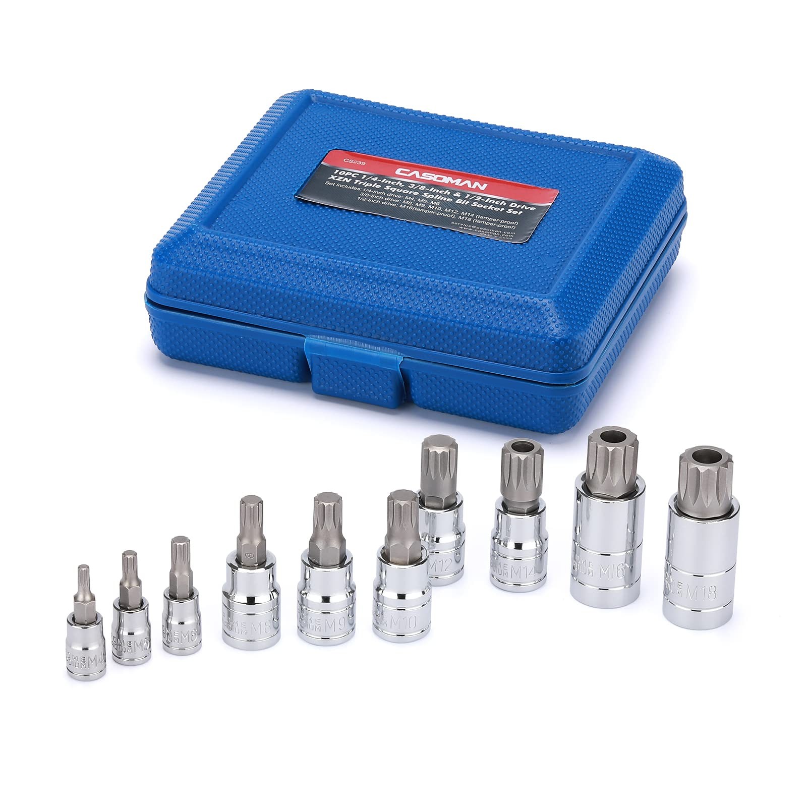 10Pcs 1/4-Inch, 3/8-Inch & 1/2-Inch Drive Xzn Triple Square Spline Bit S