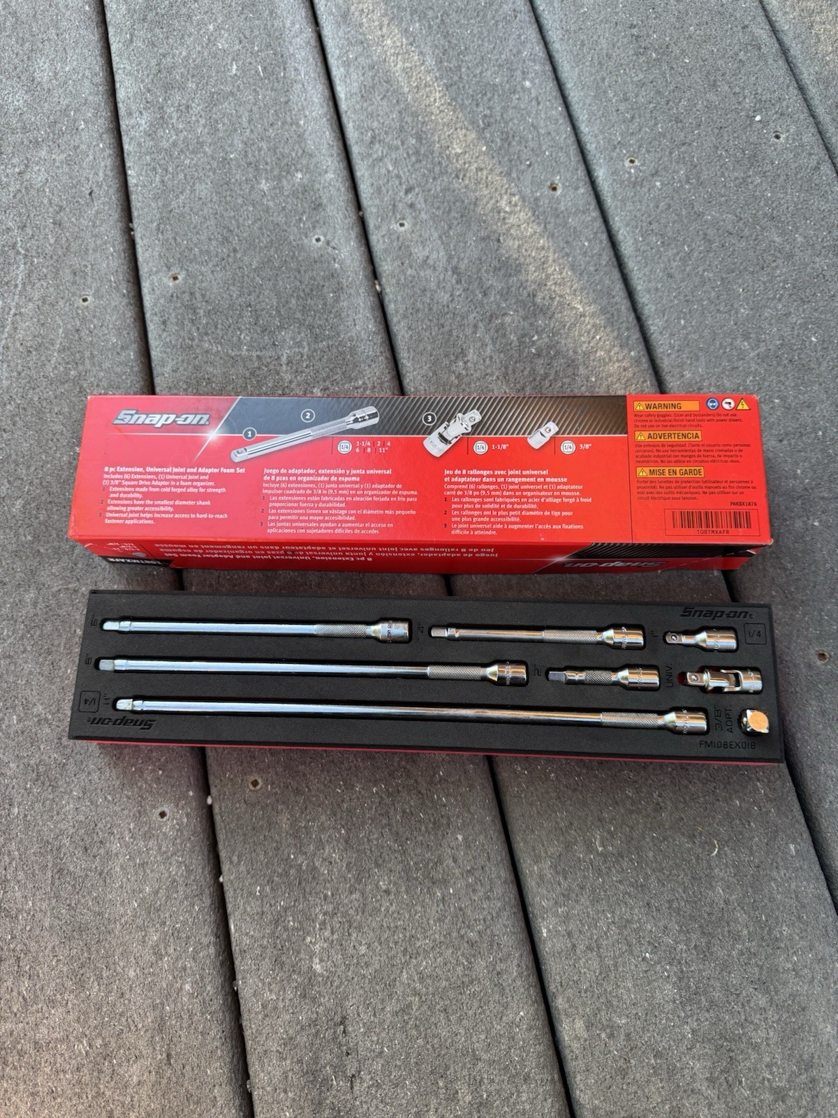 SNAP ON TOOLS 108TMXAFR 8PC 1/4” EXTENSION BAR UNIVERSAL JOINT ADAPTER FOAM SET