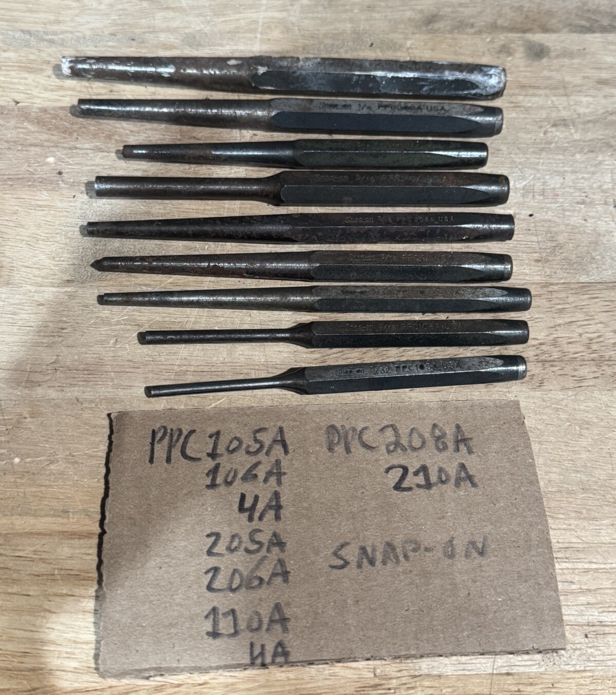 SNAP ON tapered Punch Set Of 9 PPC 105A 106A 4A 205A 206A 110A 4A 208A 210A