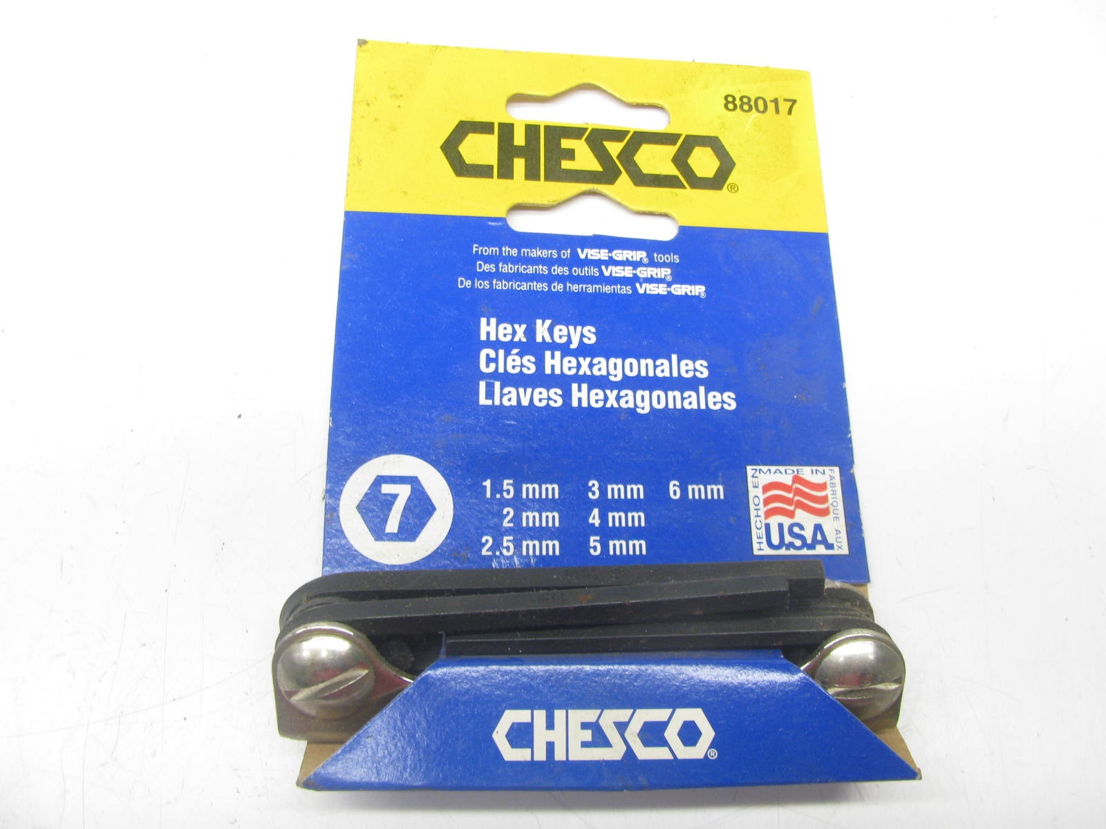 NOS Chesco 88017 7 Piece Folding Hex Key Set 1.5mm 2 2.5 3 4 5 6 – MADE IN USA