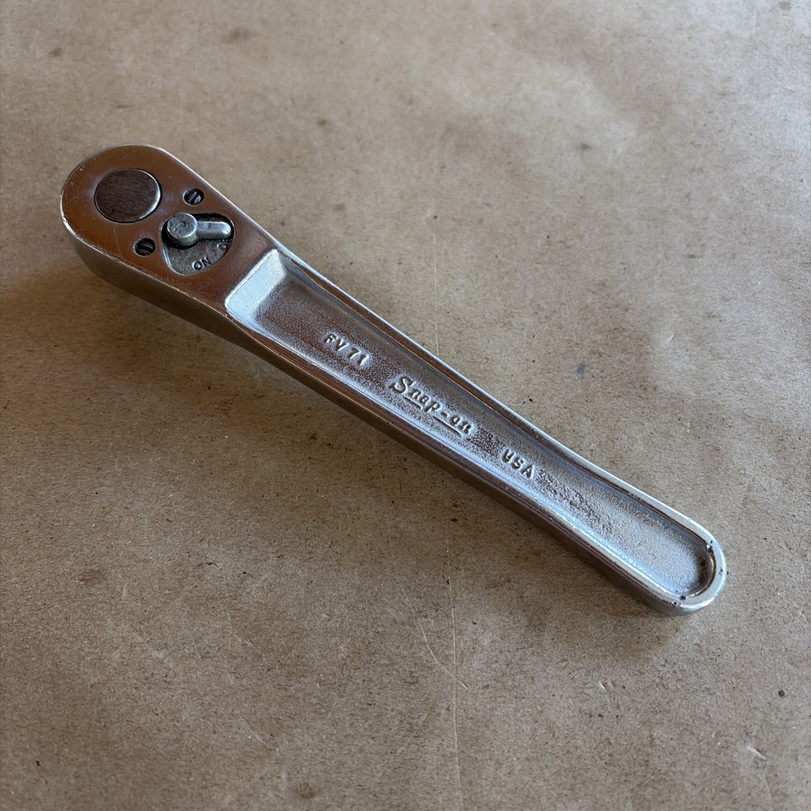 Vintage Snap-On FV71 3/8″ Drive Flat Chrome Ratchet 6″ Long