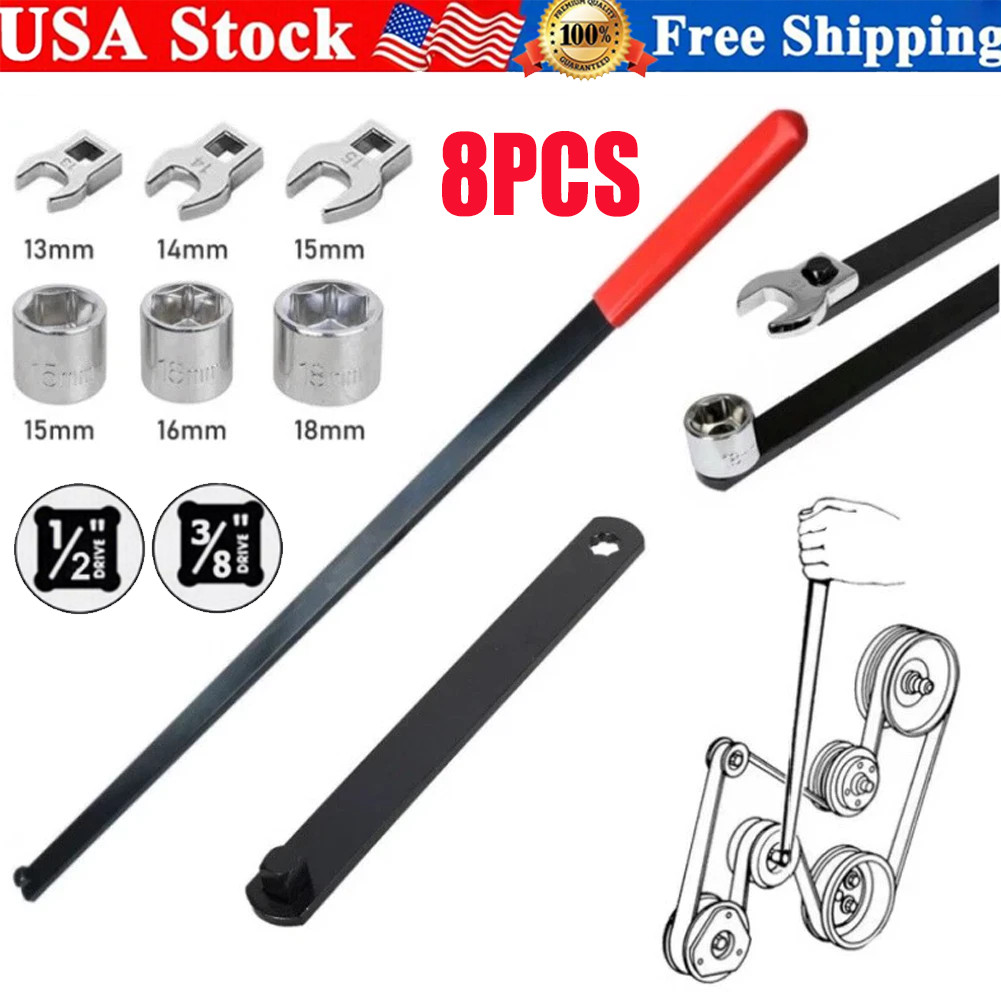 8pc Serpentine Belt Tool Set 3/8″1/2″ Pulley Wrench Installation Removal Tool US