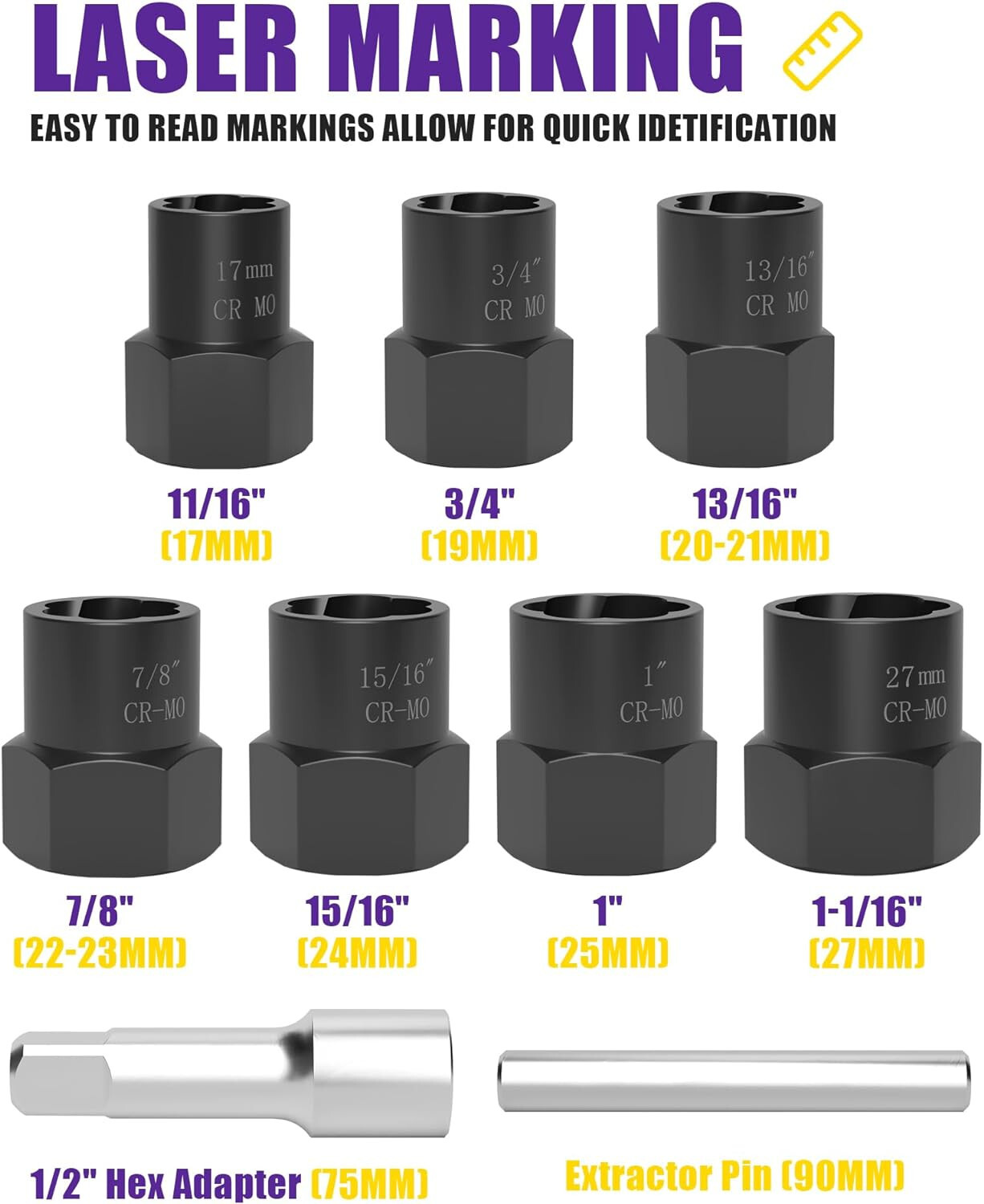 9PCS Bolt Extractor Kit Heavy Duty, 1/2″ Drive Impact Lug Nut Remover Tool