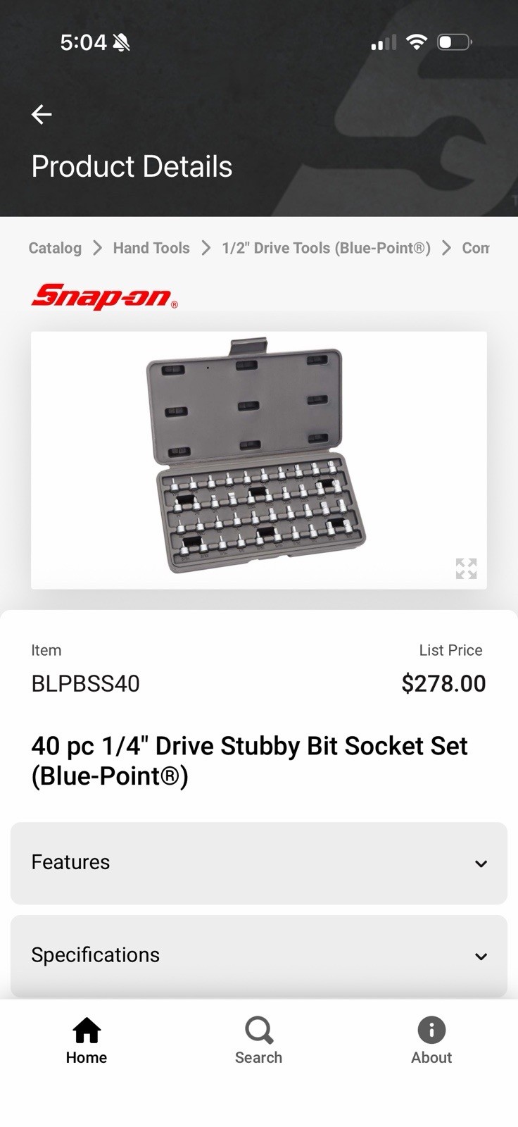 Bluepoint BLPBSS40 1 4 In Drive Stubby Bit Socket 40 Piece Set New Open Box
