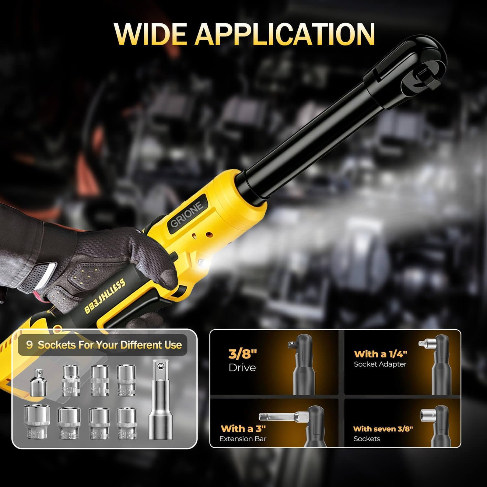 3/8″ Cordless Electric Ratchet Wrench Compatible with DeWalt 20V MAX Batteries-5