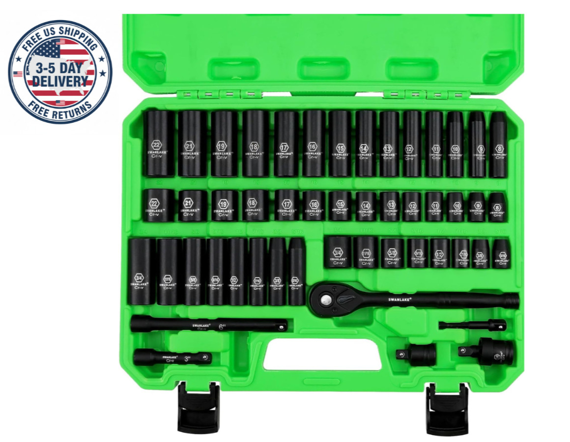 3/8″ Drive Impact Socket Set 50Pc SAE & Metric 6-Point Cr-V