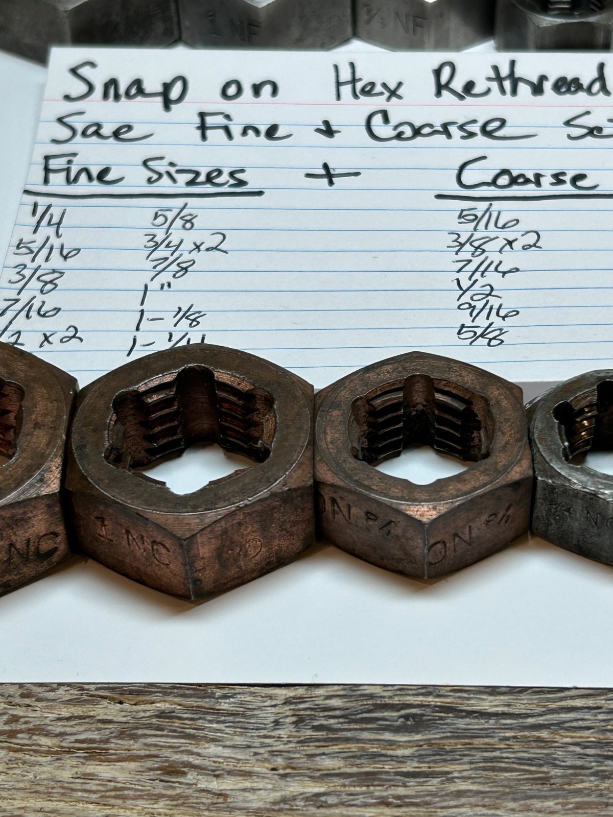 Snap On NF-SAE Fine & NC-USS Coarse Rethreading Dies Hex Nut Size Sets .25-1.25”