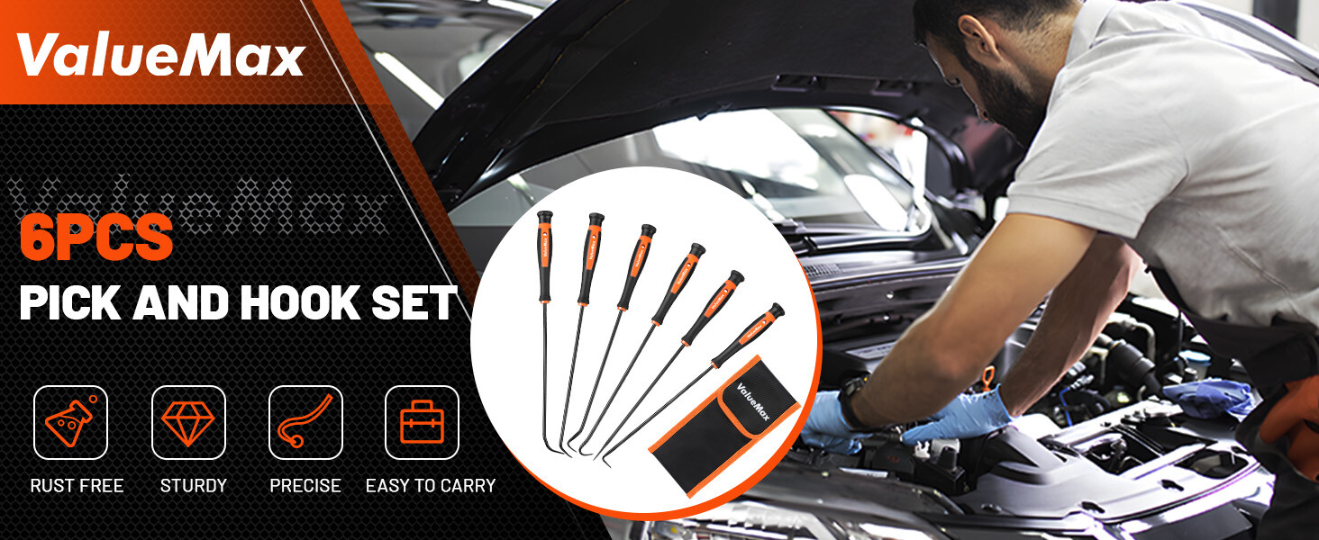 ValueMax Pick&Hook Set with Tool Bag 6PC TPR Handle Anti Slip Abrasion Resistant