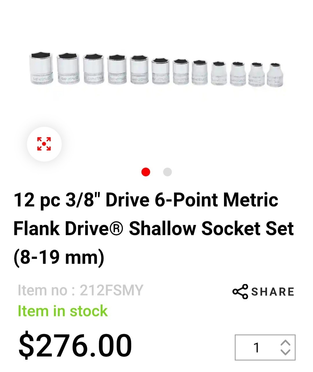 NOS Snap On 12 Pc 6 pt Metric 3/8″ Flank Dr Shallow Socket Set 8-19mm 212FSMY