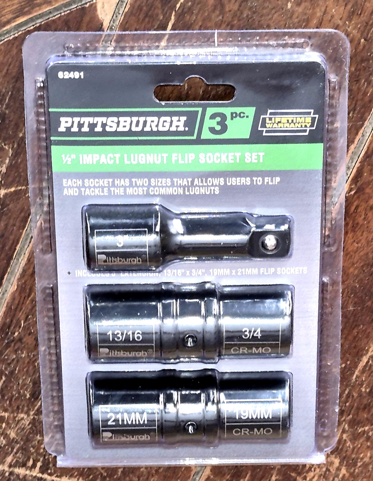 Pittsburgh 1/2″ Drive 3pc Impact Lugnut Flip Socket Set ~ Model #62491