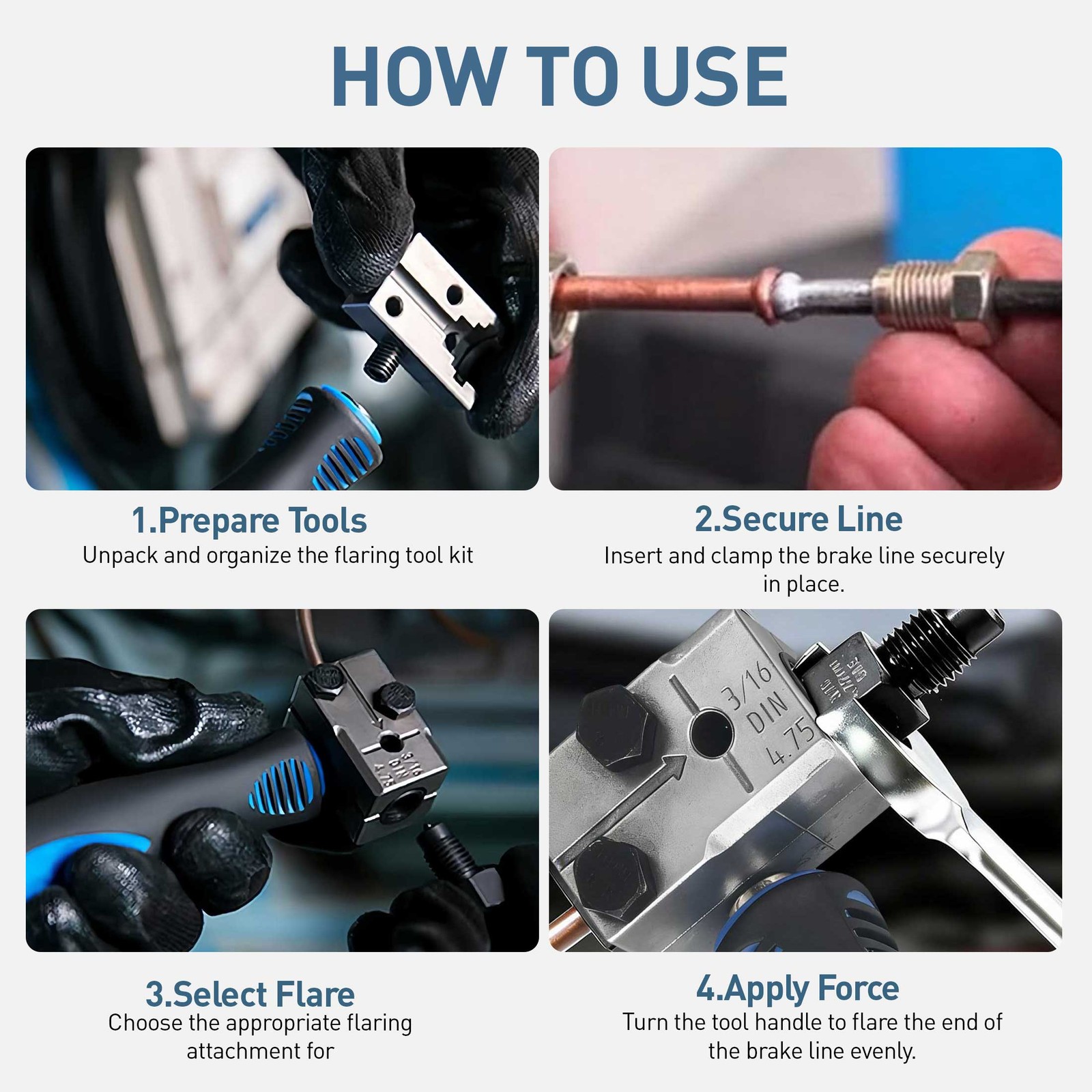 Universal Car Brake Line Flaring Tool Set 3/16″ Double Flare w/ Non-Slip Handle