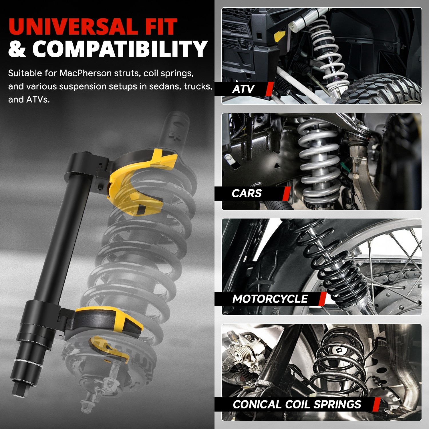 Interchangeable Universal Fork Strut Coil Spring Compressor Extractor Tool Kit