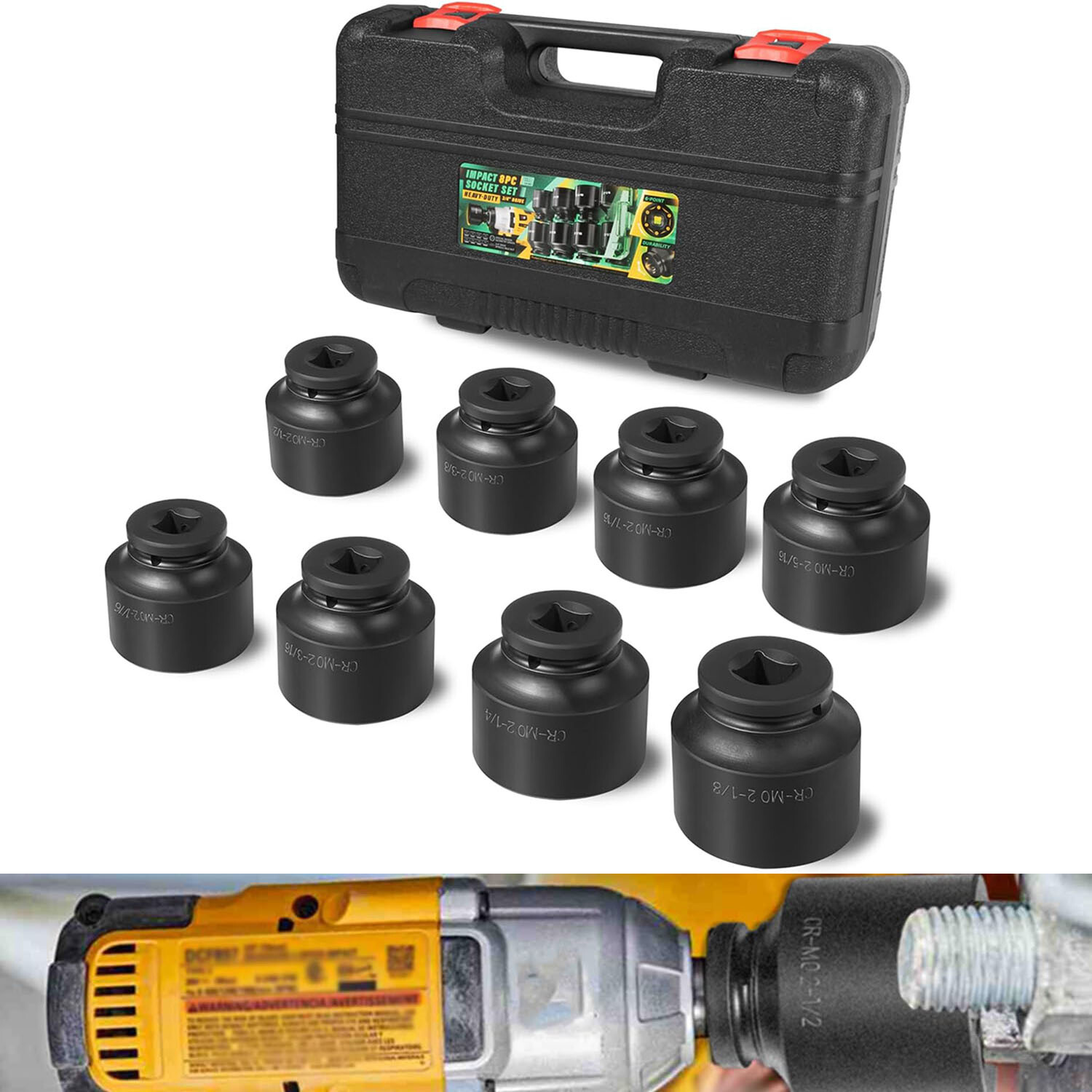 8PC 3/4″ Drive Jumbo Large Impact Socket Set 6 Point SAE 2-1/16″ to 2-1/2″ CR-MO