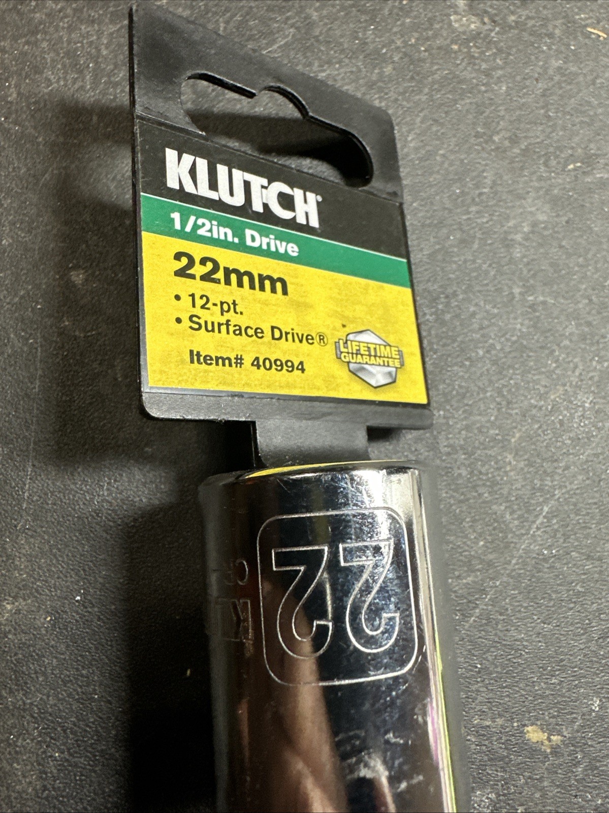New Klutch 1/2 Drive 12 Pt 22mm Metric Socket