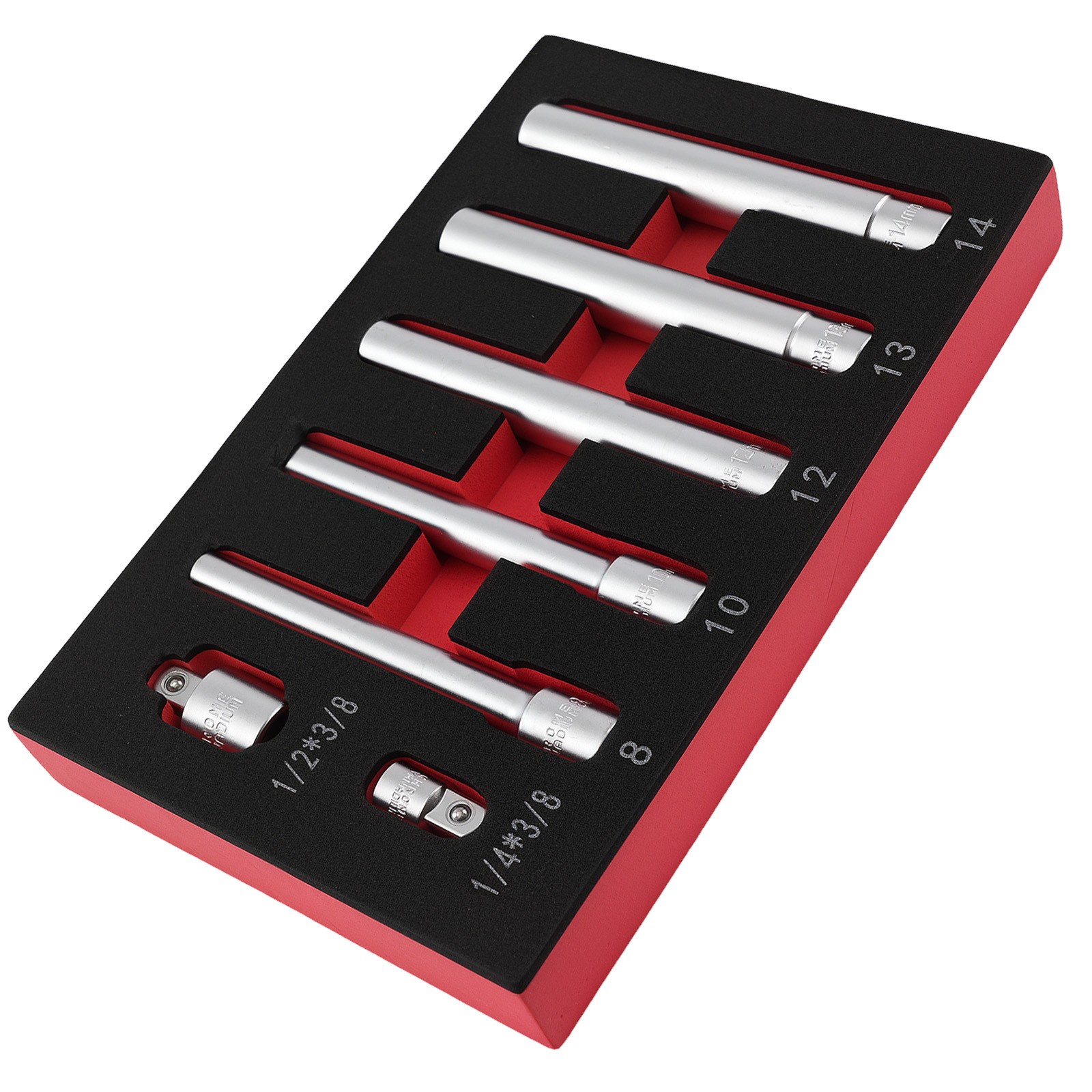 3/8 Drive Extra Deep Socket Set 8-14mm 120mm Long CR-V 6 Point 7pc with Adaptor