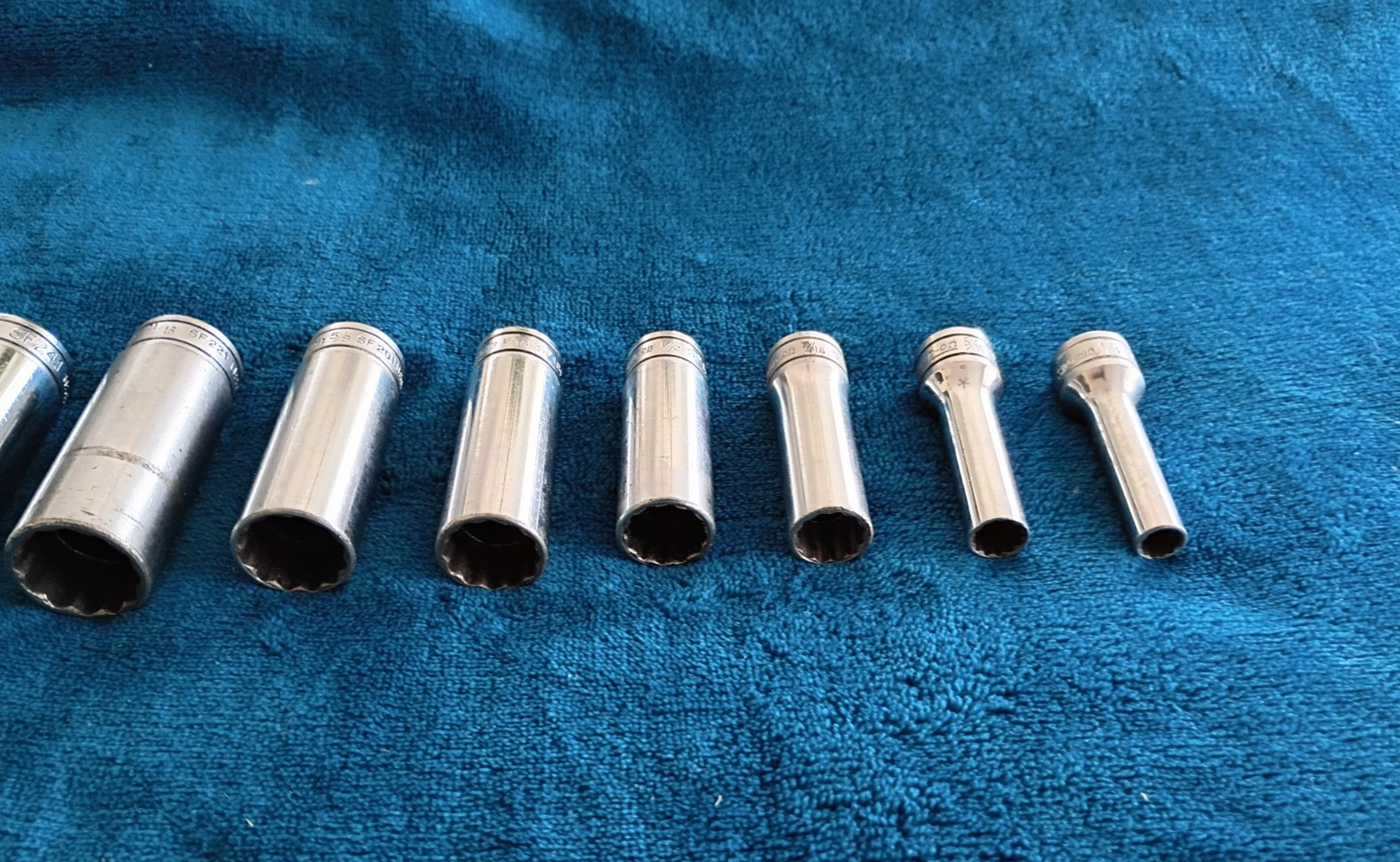 Snap On 9 Piece 3/8” Deep Chrome 12 Point Socket Set 1/4 – 7/8 – SF081-SF281.
